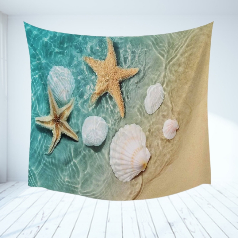 Beach Themed Tapestry with Starfish and Shells. 39" x 59" NWT